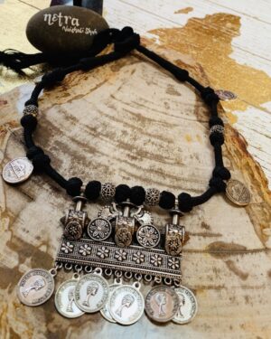 Ethnic Oxidized German Silver Necklace with big peacock pendant