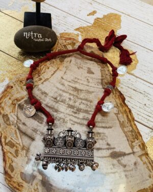 Ethnic Oxidized German Silver Necklace with big peacock pendant
