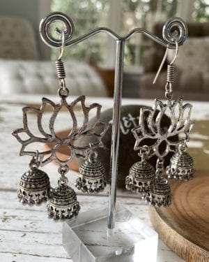 Ethnic Oxidized German Silver lotus jhumka Earrings