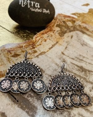 Ethnic Oxidized German Silver earrings with coin drops
