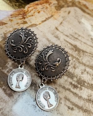 Ethnic Oxidized German Silver earrings with coin drop