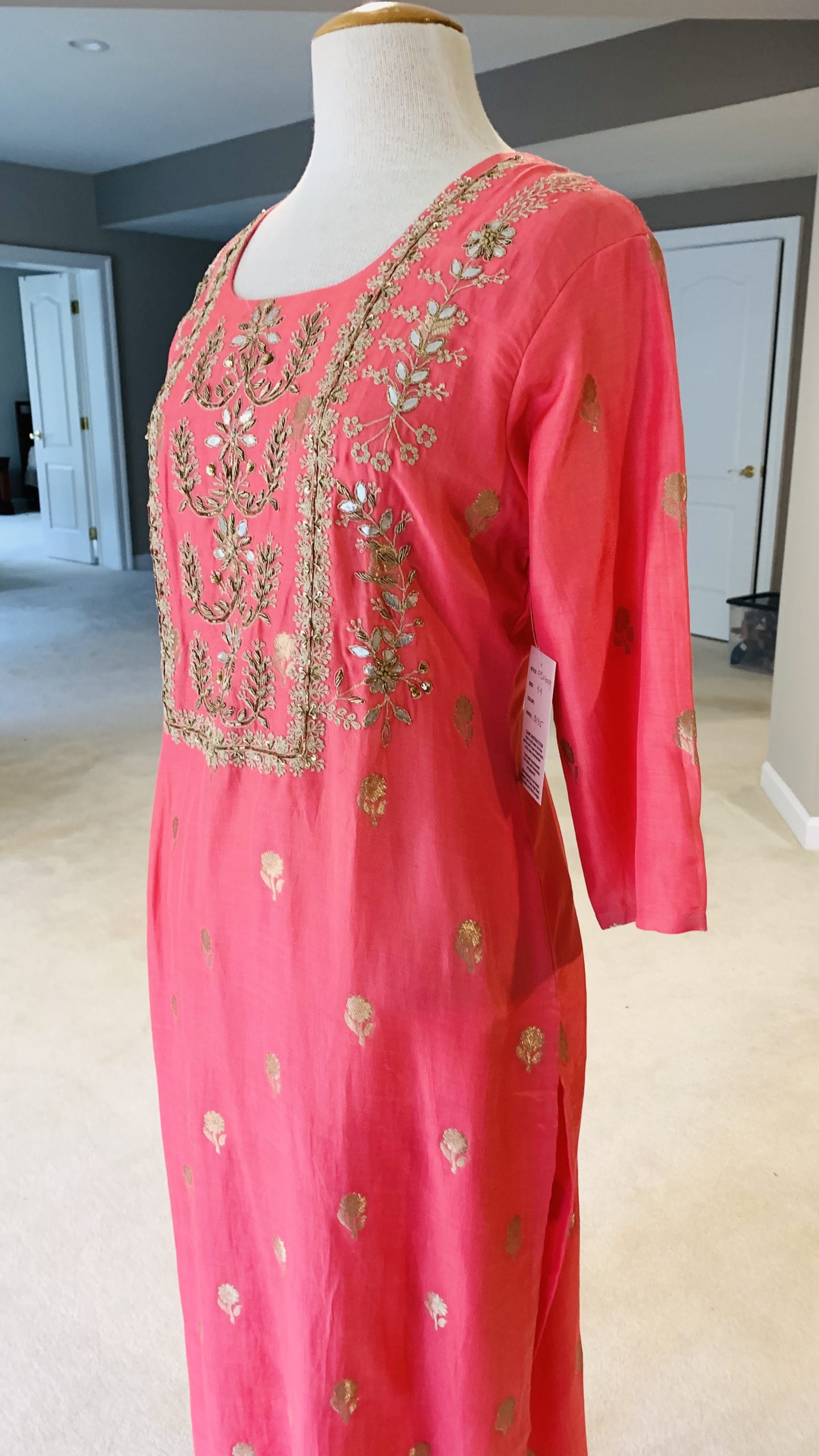 Bright Pink embroidered Kurta Top with embroidery details Size 44 (XXL ...