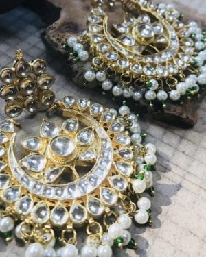 Traditional Kundan semi precious chandbali Earrings