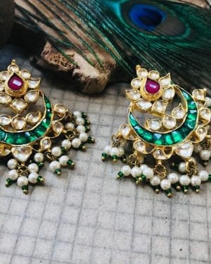 Traditional Kundan semi precious chandbali Earrings