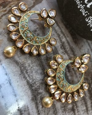 Traditional Kundan semi precious chandbali Earrings