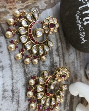 Traditional Kundan semi precious chandbali Earrings
