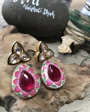 Handpainted enamel finish Kundan semi precious Jhumkas
