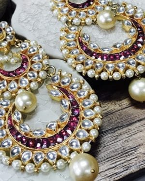 Traditional Kundan semi precious chandbali Earrings