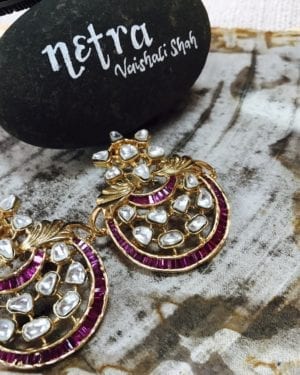 Traditional Kundan semi precious chandbali Earrings