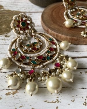 Traditional Kundan semi precious chandbali Earrings