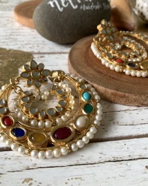 Traditional Kundan semi precious chandbali Earrings