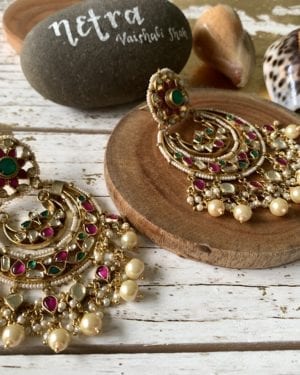 Traditional Kundan semi precious chandbali Earrings
