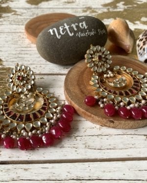 Traditional Kundan semi precious chandbali Earrings