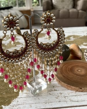 Traditional Kundan semi precious chandbali Earrings