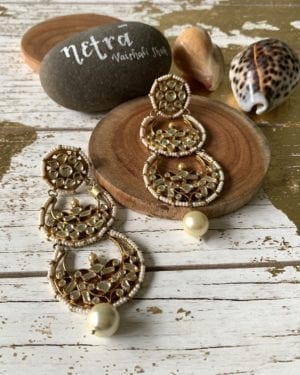Traditional Kundan semi precious double chandbali Earrings