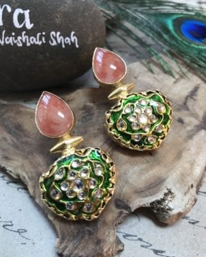 Contemporary jadau semi precious stone earrings