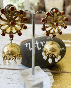 Contemporary semi precious stone jhumka earrings