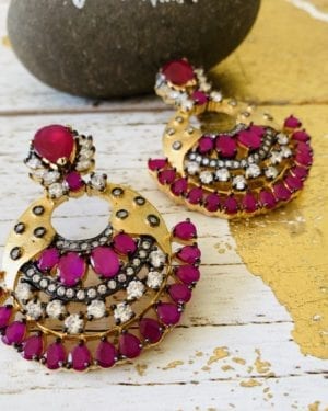 Contemporary ruby semi precious stone earrings