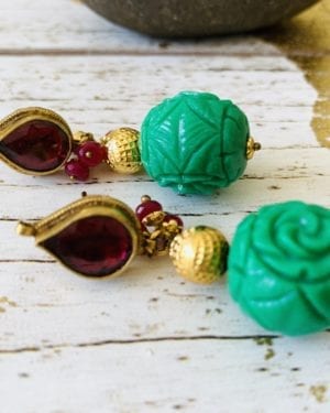 Contemporary ruby semi precious stone earrings