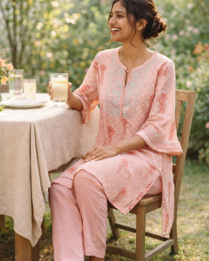 Printed Kurta set with gota embroidery details Size 42(XL)