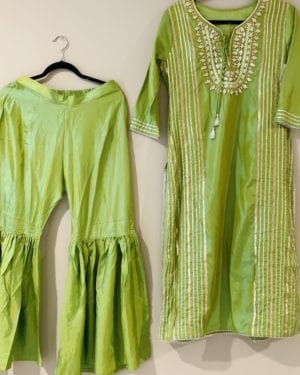 Bright Green color gota work Kurta and Gharara set Size 40 (L)
