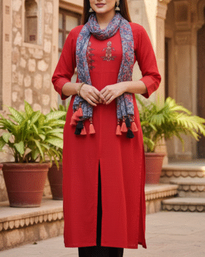 Beautiful Embroidered long tunic dress with printed stole Size 40 Large