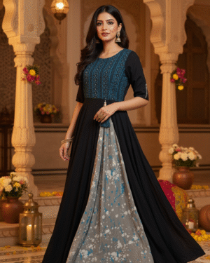 Beautiful kantha hand embroidery work long maxi dress Size 40 Large