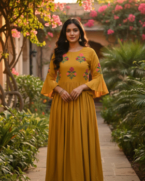 Beautiful machine embroidery work long maxi dress Size 40 Large