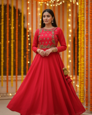 Bright pink gold embroidered maxi dress Size 40 (Large)