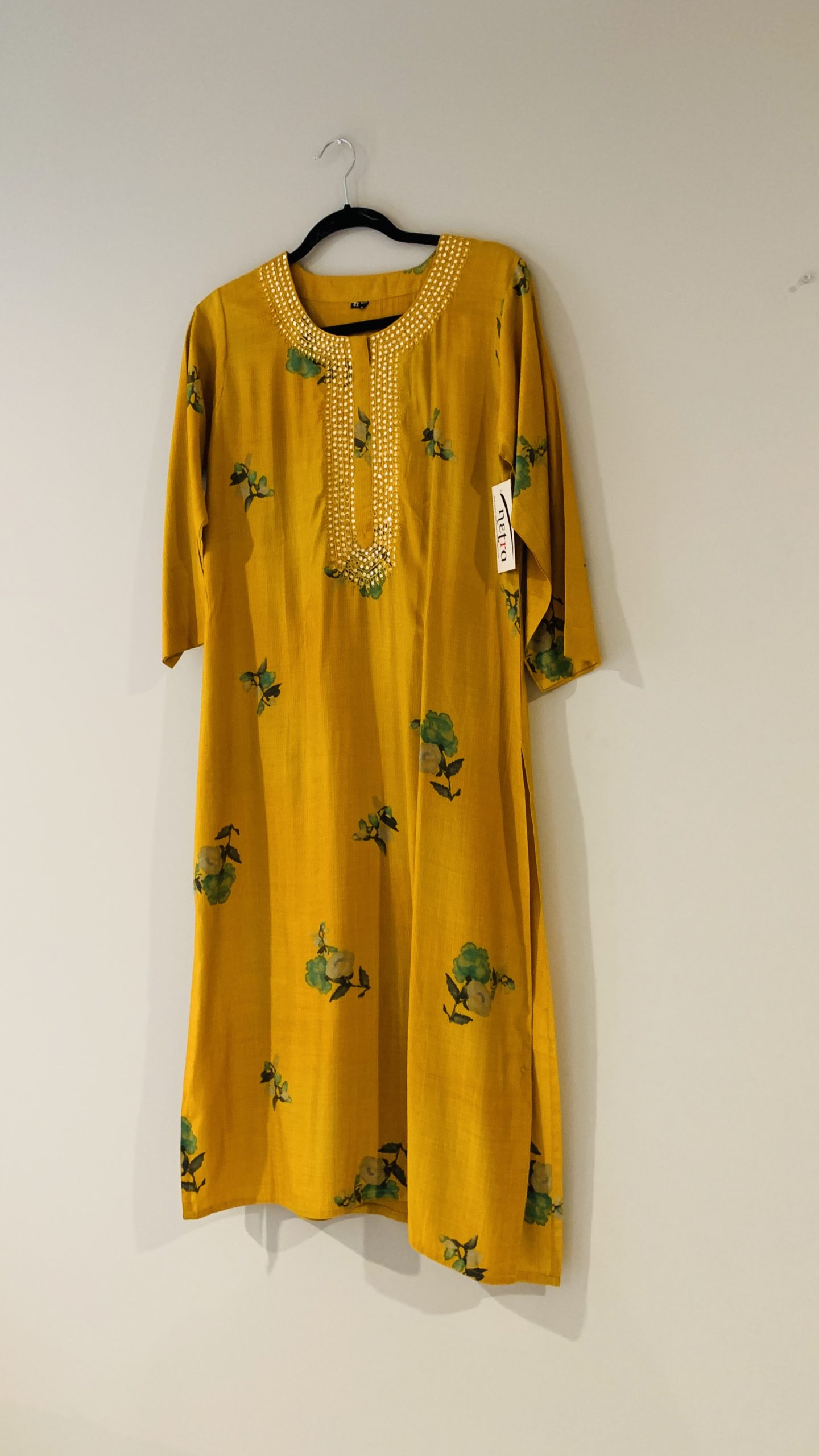 Floral embroidered long Kurta Top Size 42 (X Large) - NetraDesignSolutions