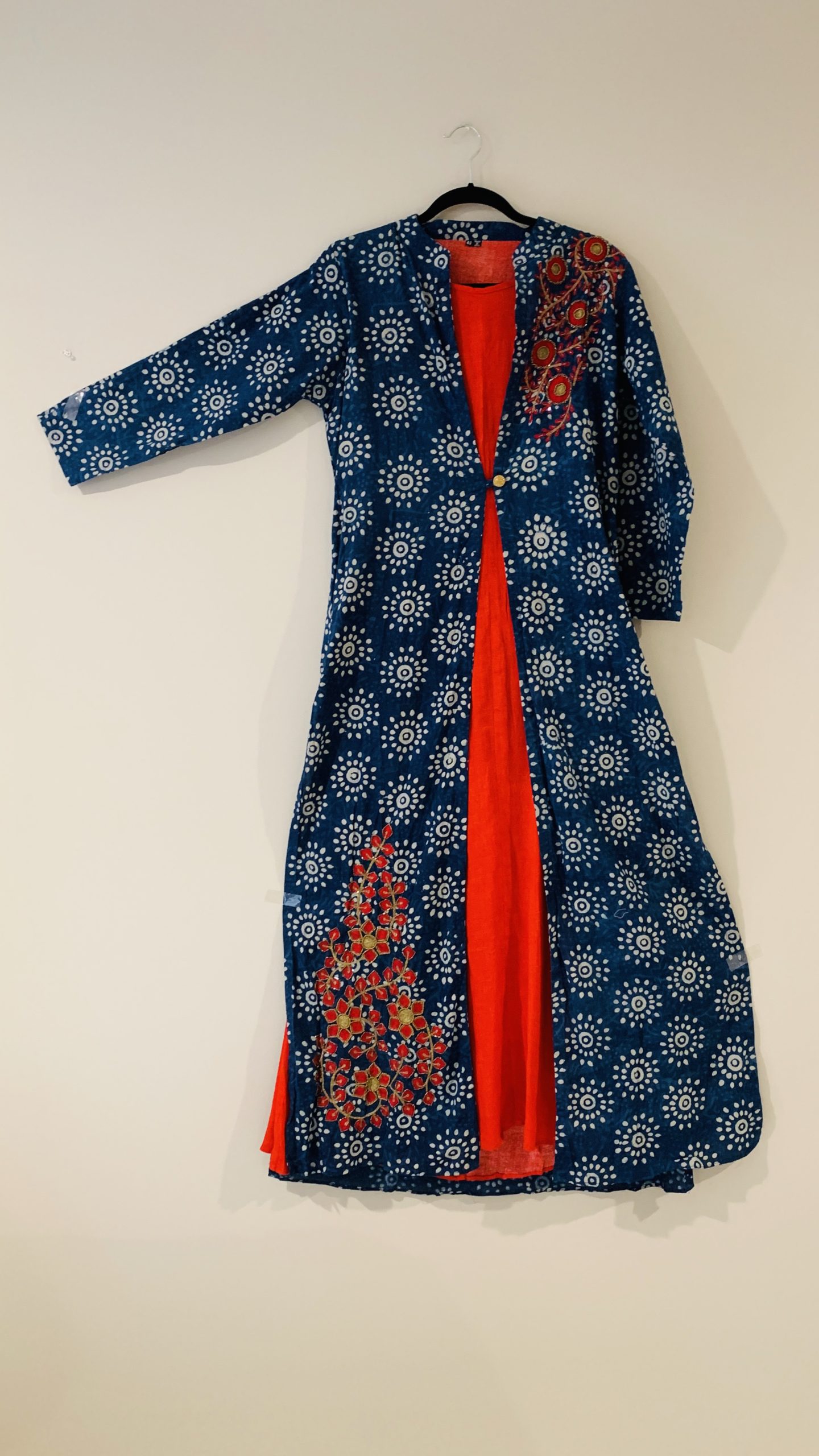 Organic Dabu print embellished long maxi dress 42 (X Large ...