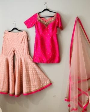 Beautiful silk hand embroidered Kurta, sharara, and Dupatta set Size 38 (M)