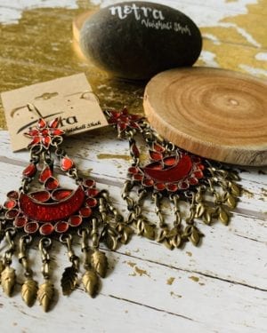 Ethnic Afghani statement German Silver earrings