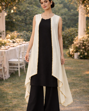 Long jacket with gota work border Size 40 Large