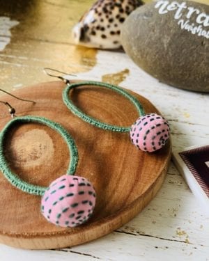 Handknotted kantha thread work earrings