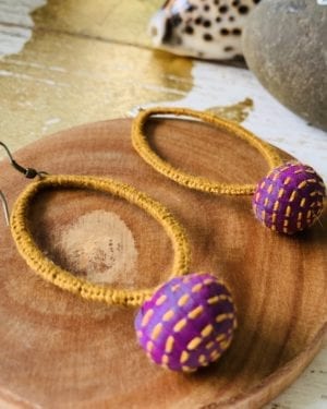 Handknotted kantha thread work earrings
