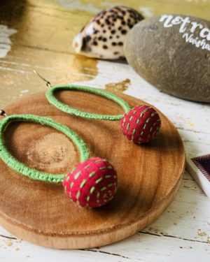 Handknotted kantha thread work earrings