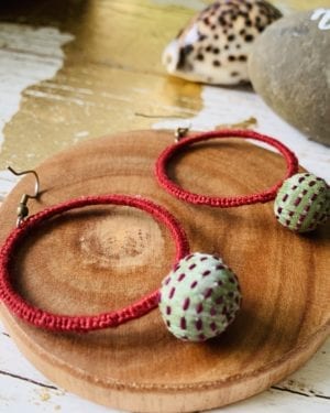 Handknotted kantha thread work earrings