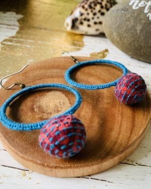 Handknotted kantha thread work earrings
