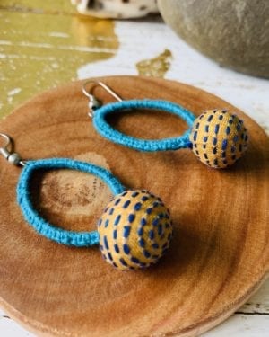 Handknotted kantha thread work earrings