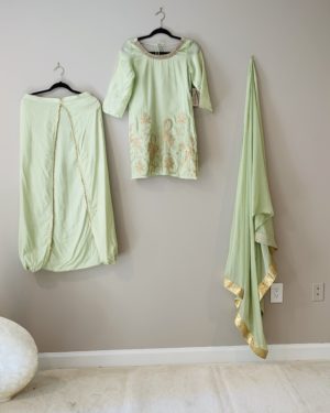 Beautiful embroidered  Kurta, dhoti style bottom and dupatta set Size 40 (L)