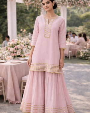 Pastel pink gota work Kurta and sharara set  Size 40 (L)