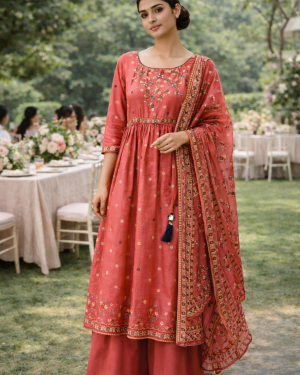 Beautiful  embroidered  full length top, dupatta, and pant set Size 42 (XL)