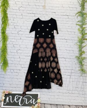 Assymetric hem machine embroidery long maxi dress  Size 38 Medium
