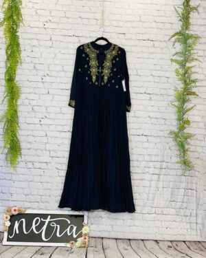 Beautiful embroidered Dark Navy long gown dress Size 42 (XL)