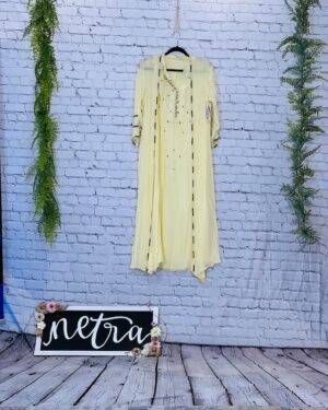 Two piece long dress with jacket with hand work details Size 46