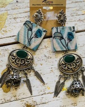 Fabric German Silver earrings