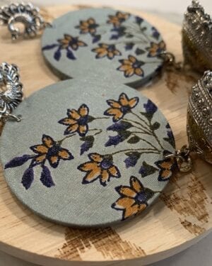 Fabric German Silver two tone jhumka earrings