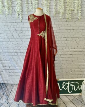 Beautiful Maroon Silk Gown Size 38 Medium