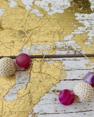 Contemporary jadau Kundan semi precious Hoop Earrings